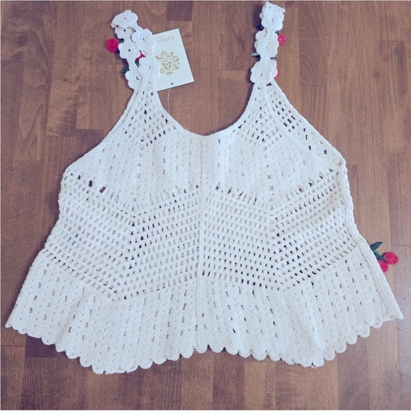 NWT Cherry Crochet Top EMBELLISHED knit REBELLION AGAIN 3D Cherries Women's Jr’s - Picture 3 of 11